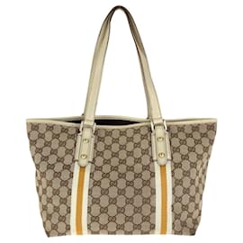 Gucci-Gucci Sherry Line Brown and White Tote Bag-Brown,White