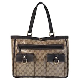 Gucci-Gucci GG Crystal Beige Brown Tote Bag-Brown,Beige