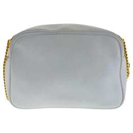 Céline-Celine Vintage Triomphe White Leather Shoulder Bag-White