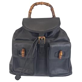 Gucci-Gucci Vintage Bamboo Black Leather Backpack-Black