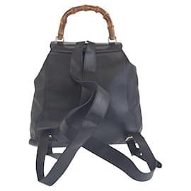 Gucci-Gucci Vintage Bamboo Black Leather Backpack-Black