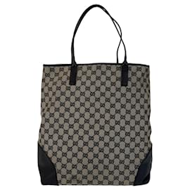 Gucci-Gucci Grey Black GG Canvas Leather Tote Bag-Brown,Black