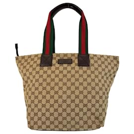 Gucci-Gucci Sherry Line Beige Brown GG Canvas Leather Tote Bag-Brown,Beige