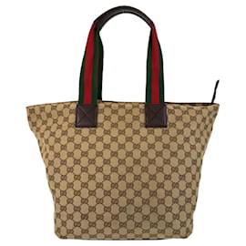 Gucci-Gucci Sherry Line Beige Brown GG Canvas Leather Tote Bag-Brown,Beige