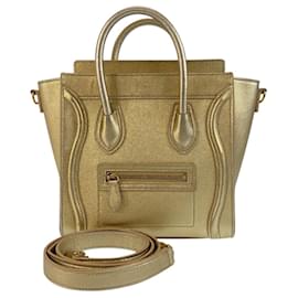 Céline-Celine Luggage Nano Gold Hardware Leather Handbag-Golden