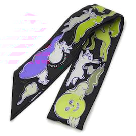 Hermès-Hermes Twilly Scarf Thousand and One Rabbits-Black,Blue