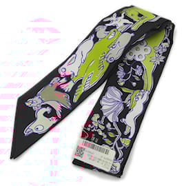 Hermès-Foulard Hermès Twilly Mille et Une Lapins-Noir,Bleu