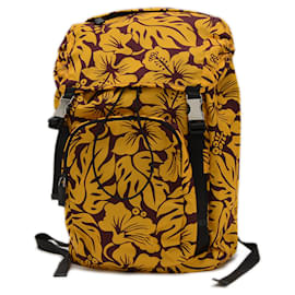 Prada-Prada Hibiscus Nylon Backpack-Dark red,Yellow