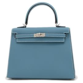 Hermès-Hermes Kelly 25 Handbag in Blue Jean-Blue