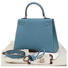 Hermès-Hermes Kelly 25 Handbag in Blue Jean-Blue