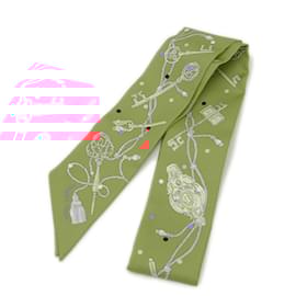 Hermès-Foulard Hermes Twilly Les Cles a Pois Grenadine-Multicolore,Beige