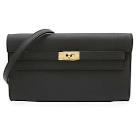 Hermès-Hermes Kelly Wallet Long To Go in Black Epsom Leather-Black