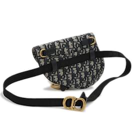 Christian Dior-Dior Oblique Saddle Waist Bag-Beige,Navy blue