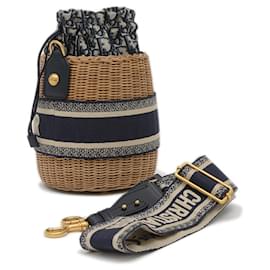 Christian Dior-Christian Dior Dior Oblique Wicker Shoulder Bag-Beige,Navy blue