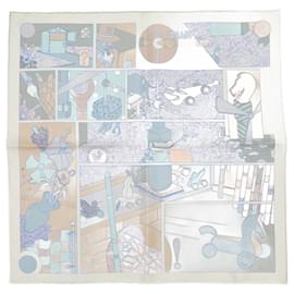 Hermès-Hermes Carre 45 Gavroche Scarf-White,Multiple colors,Beige