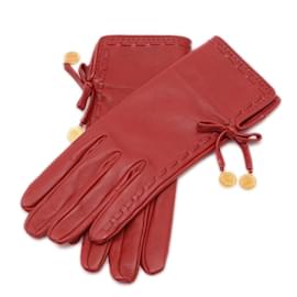 Hermès-Hermes Leather Gloves in Red-Other