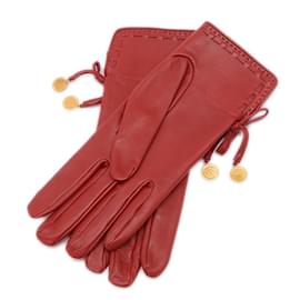 Hermès-Hermes Leather Gloves in Red-Other