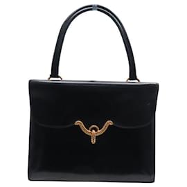 Hermès-VINTAGE SAC A MAIN HERMES VASCO CORDELIERE NOEUD EN CUIR BOX NOIR LEATHER PURSE-Noir