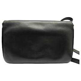 Céline-VINTAGE CELINE TRIOMPHE BOX LEATHER BLACK SHOULDER BAG-Black