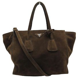 BORSA A MANO PRADA IN SCAMOSCIATO MARRONE CON TRACOLLA Marrone
