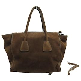 Prada-PRADA SUEDE HAND BAG BROWN LEATHER TOTE WITH SHOULDER STRAP-Brown
