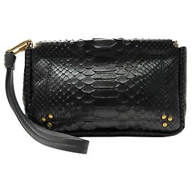 NEUF POCHETTE A MAIN JEROME DREYFUSS CLAP M EN CUIR DE PYTHON NOIR CLUTCH Noir