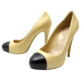 Chanel-CHANEL G28289 PUMPS 40 IN BICOLORED BEIGE AND BLACK LEATHER SHOES-Other