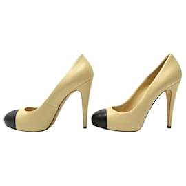 Chanel-CHANEL G28289 PUMPS 40 IN BICOLORED BEIGE AND BLACK LEATHER SHOES-Other