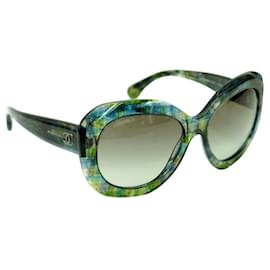 Chanel-CHANEL 5323 SUNGLASSES GREEN RESIN QUILTED LEATHER CASE SUNGLASSES-Green