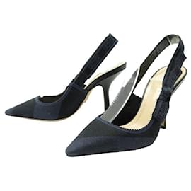 Christian Dior-NINE CHRISTIAN DIOR SLINGBACK HEELS J ADIOR 34 LEATHER SHOES-Blue