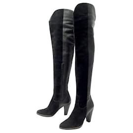 Chloé-CHLOE THIGH HIGH BOOTS 36.5 LEATHER AND SUEDE 36 BLACK-Black