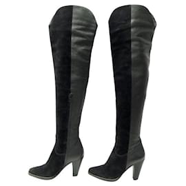Chloé-CHLOE THIGH HIGH BOOTS 36.5 LEATHER AND SUEDE 36 BLACK-Black