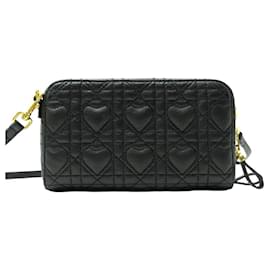 Christian Dior-NEW CHRISTIAN DIOR CARO DOUBLE HEART CANNAGE SHOULDER BAG-Black