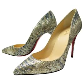 Christian Louboutin-NINE CHRISTIAN LOUBOUTIN PIGALLE FOLLIES HEELS 39 GLITTER-Silvery