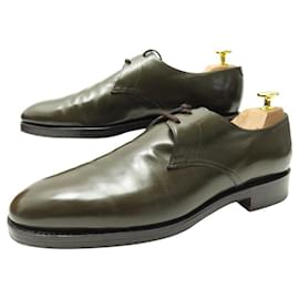 John Lobb-JOHN LOBB HALDON 7.5E 41.5 KHAKI LEATHER DERBY SHOES + SHOE TREES-Khaki