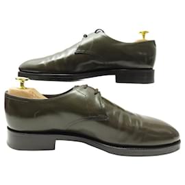 John Lobb-JOHN LOBB HALDON 7.5E 41.5 KHAKI LEATHER DERBY SHOES + SHOE TREES-Khaki