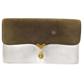Hermès-VINTAGE HERMES CORDLIERE SUEDE BROWN GOLD PLATE CLUTCH BAG-Brown