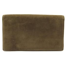 Hermès-VINTAGE HERMES CORDLIERE SUEDE BROWN GOLD PLATE CLUTCH BAG-Brown