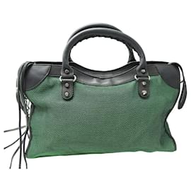 Balenciaga-BALENCIAGA CLASSIC CITY 115748 GREEN CANVAS & LEATHER LIMITED EDITION BAG-Green