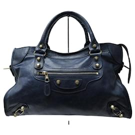 Balenciaga-SAC A MAIN BALENCIAGA CITY GIANT LAITON 173084 CUIR BLEU MARINE HAND BAG-Bleu Marine