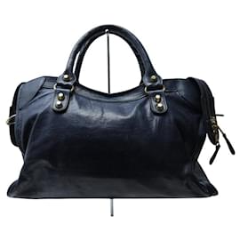 Balenciaga-BALENCIAGA CITY GIANT HAND BAG BRASS 173084 NAVY BLUE LEATHER-Navy blue