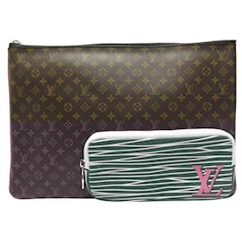 Louis Vuitton-NEW LOUIS VUITTON A4 MULTIPOCKET PATCHWORK POUCH M69690 VIRGIL ABLOH BAG-Brown