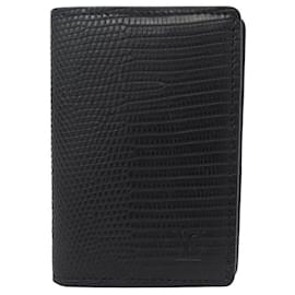 Louis Vuitton-NINE LOUIS VUITTON POCKET ORGANIZER LIZARD LEATHER BLACK WALLET-Black