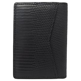Louis Vuitton-NINE LOUIS VUITTON POCKET ORGANIZER LIZARD LEATHER BLACK WALLET-Black