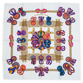 Hermès-Hermes Carre 90 Les Rubans du Cheval Horse Ribbon Scarf-White,Multiple colors