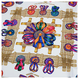 Hermès-Hermes Carre 90 Les Rubans du Cheval Horse Ribbon Scarf-White,Multiple colors