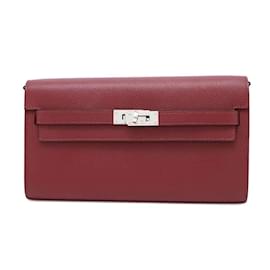 Hermès-Portefeuille Hermes Kelly Long To-Go en Rouge Grenat-Rouge