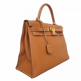 Hermès-Sac à main Hermes Kelly 35 en cuir Togo doré-Doré