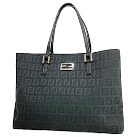 Fendi-Sac à main en toile nylon Zucchino de Fendi-Noir