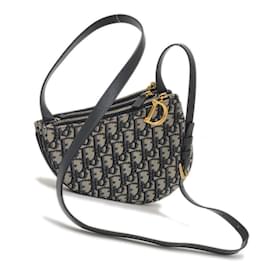 Christian Dior-Christian Dior Dior Oblique Saddle Shoulder Bag-Beige,Navy blue